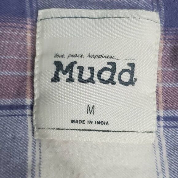 Mudd Juniors Medium Plaid Button Front LS Top - Picture 3 of 5